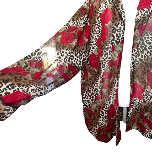 Y2k sheer cheetah print with roses button up blouse sz xxl - Picture 2 of 6